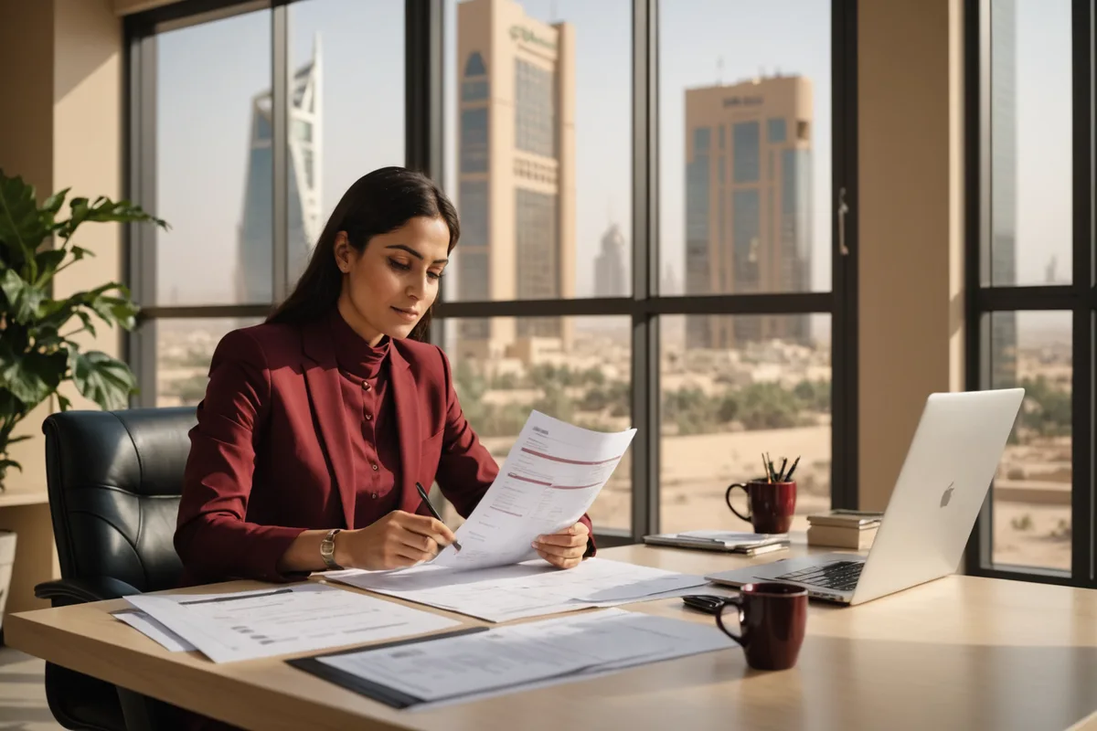 Finance team reviewing billing dashboards in a modern Riyadh office